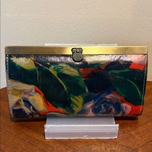 Patricia Nash  long wallet  smooth leather floral multi  green, orange tan blue